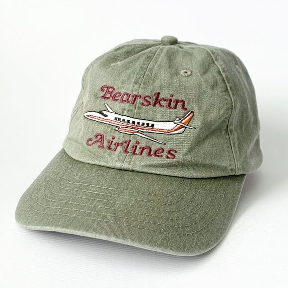 Vintage Other - Vintage Bearskin Airlines Baseball Dad Hat Cap Green Airplane Granola Fisherman